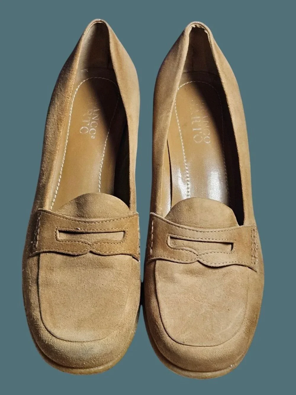 Franco Sarto Y2K Preppy Neutral Suede Penney Loafer Wedge Heel Women Size 8.5M